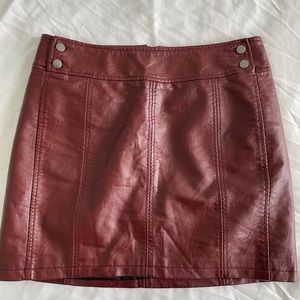 Free People Retro Maroon Vegan Leather Mini Skirt